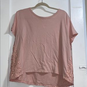 GAP Pink Crochet Back Crop Tee